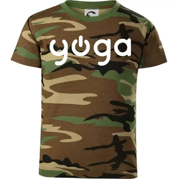 Chlapecké tričko Power yoga logo - Dětské maskáčové triko - 122 cm/6 let ( Hnědý maskáč )