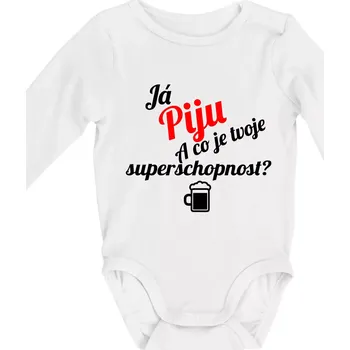 Já piju - tvoje superschopnost? šikmý nápis - Body kojenecké s dlouhým rukávem - Dlouhý r. do 3 měs ( Bílá )