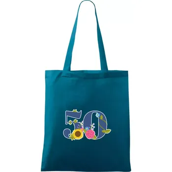 Květinové číslo kreslené - 50 - Taška bavlněná - 42 x 38 cm ( Petrolejová )