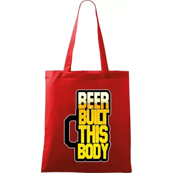Nákupní taška Beer built this body - Taška bavlněná - 42 x 38 cm ( Červená )