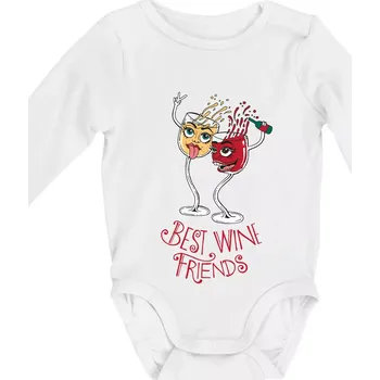 Best wine friends dancing (Pecka design) - Body kojenecké s dlouhým rukávem - Dlouhý r. 3-6 měs ( Bílá )