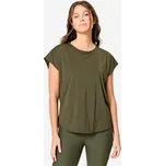 DOMYOS Dámské fitness tričko volné M KAŠTANOVÁ|ZELENÁ