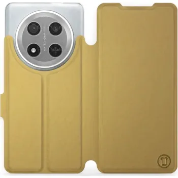 Pouzdro na mobilní telefon Flipové pouzdro Mobiwear - Honor Magic7 Lite 5G - Zlatavé a oranžové (Knížkové flip pouzdro, obal, kryt na mobil Honor Magic7 Lite 5G - Zlatavé a oranžové, materiál Umělá kůže + TPU - ochrana 360°, stojánek, silikonová vanička, magnetické zavírání)