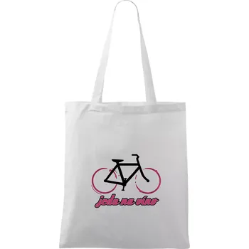 Nákupní taška Jedu na víno - Taška bavlněná - 42 x 38 cm ( Bílá )