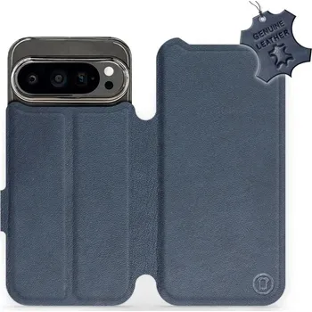 Pouzdro na mobilní telefon Kožené flip pouzdro Mobiwear - Google Pixel 9 Pro - Modré (Kožené knížkové pouzdro, obal, kryt na mobil Google Pixel 9 Pro, Modré, materiál Genuine Leather, ochrana 360°, stojánek, silikonová vanička, magnetické zavírání)
