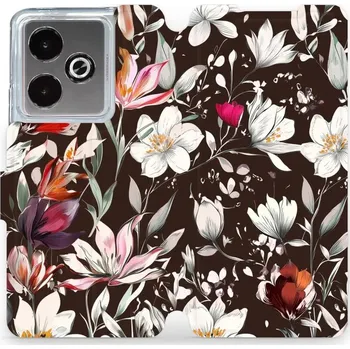Pouzdro na mobilní telefon Flipové pouzdro Mobiwear - Realme GT 7T - VP72S Květy na hnědé (Knížkové flip pouzdro, obal, kryt na mobil Realme GT 7T - VP72S Květy na hnědé, materiál Umělá kůže + TPU - ochrana 360°, stojánek, silikonová vanička, magnetické zavírání)