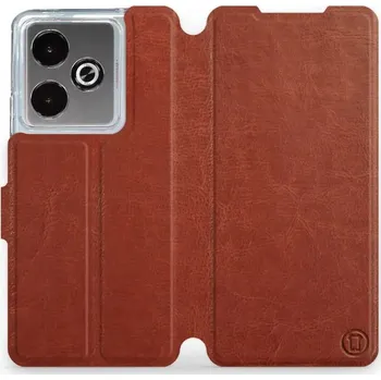 Pouzdro na mobilní telefon Flipové pouzdro Mobiwear - Realme GT 7T - Hnědé a oranžové (Knížkové flip pouzdro, obal, kryt na mobil Realme GT 7T - Hnědé a oranžové, materiál Umělá kůže + TPU - ochrana 360°, stojánek, silikonová vanička, magnetické zavírání)