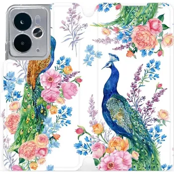 Pouzdro na mobilní telefon Flipové pouzdro Mobiwear - Realme 14T 5G - MX08S Pávi (Knížkové flip pouzdro, obal, kryt na mobil Realme 14T 5G - MX08S Pávi, materiál Umělá kůže + TPU - ochrana 360°, stojánek, silikonová vanička, magnetické zavírání)
