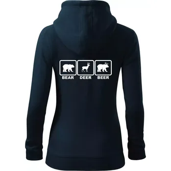 Dámská mikina Bear - Deer - Beer - Dámská mikina trendy zipper s kapucí - L ( Námořní modrá (velmi tmavá - téměř černá) )