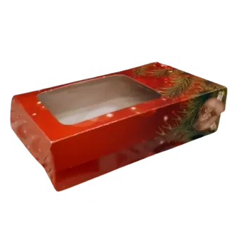 Dárková krabička Vánoční krabička červená s průhledným okénkem na 3/4 kg cukroví 25x15x5 cm typ III