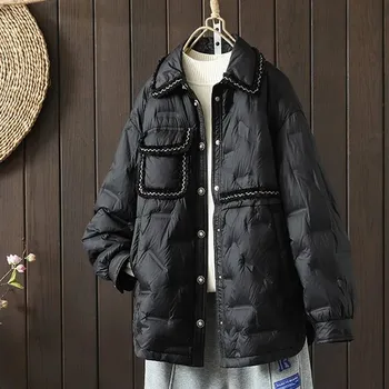 Dámská parka Krátká péřová bunda s kapucí v casual stylu Barva: Černá, Velikost: S