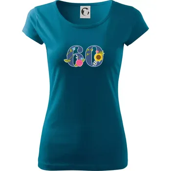 Dámské oblečení Květinové číslo kreslené - 60 - Dámské triko Pure - XL ( Petrolejová )