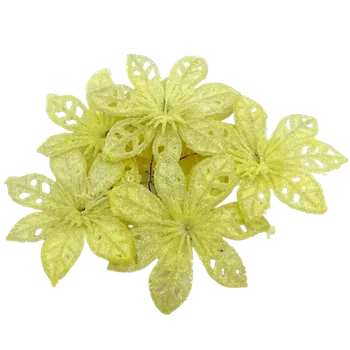 Vánoční dekorace Vánoční hvězda 7 cm na drátku s glitry krémová 6 ks/bal