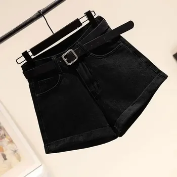 Dámské kraťasy letní šortky s vysokým pasem z bavlny ve streetwear stylu Barva: Černá, Velikost: M