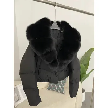 Dámská parka Dámská zimní bunda s objemnou kožešinou z lišky Velikost: M, Barva (Varianta): Ful black 1