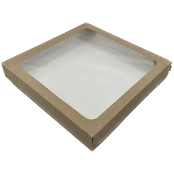 Krabička na výslužku Kraftová krabička s průhledem 26x26x4 cm