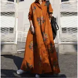 Dámské dlouhé volné šaty s potiskem v retro stylu Barva: Oranžová, Velikost: 4XL