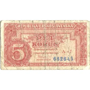 ČESKOSLOVENSKO. 5 korun 1949. Série A 67. Hej. 83a2.
