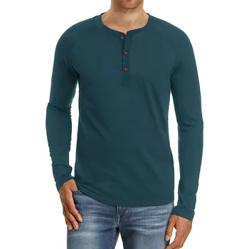 Pánské tričko s dlouhým rukávem – výstřih do V s knoflíčky Barva: Tmavě Modrá, Velikost: 2XL