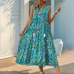 Dámské květinové letní šaty – bohémské plážové Barva: Tyrkysová, Velikost: XL