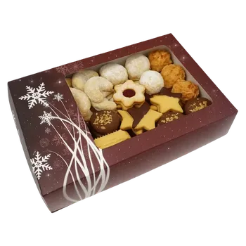 Dárková krabička Vánoční krabička červená s průhledným okénkem 2 na 3/4 kg cukroví 25x15x5 cm