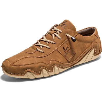 Pánské tenisky Pánské kožené tenisky – prodyšné boty na ven i do města Barva: Hnědá, Velikost: 38