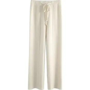 Best Fashion Dámské volné pletené kalhoty – rovné a pohodlné na podzim béžová M