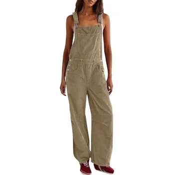 Dámský overall letní overal bez rukávů s výstřihem a páskem Barva: Khaki, Velikost: XL