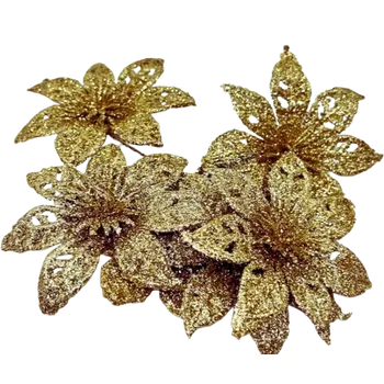 Vánoční dekorace Vánoční hvězda 7 cm na drátku s glitry zlatá 6 ks/bal