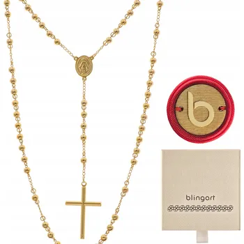 Náhrdelník Náhrdelník RŮŽENEC, ZLACENÉ ocel korálky , KŘÍŽ