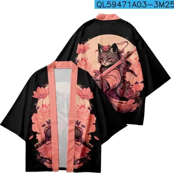 Pánská košile Pánský kardigan sakura s potiskem samurai Velikost: M, Barva (Varianta): QL59471A03-tops