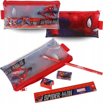 Penál Spider-Man Průhledný PENÁL s VÝBAVOU, Pouzdro, ŠKOLNÍ SADA