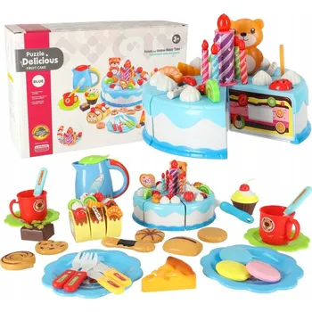Dětská kuchyňka Dort k rozkrojení na suchý zip, kuchyňka, 80 dílů, modrý