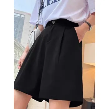 Dámské kraťasy šortky s vysokým pasem – áčkový střih na jaro Barva: Černá, Velikost: XS