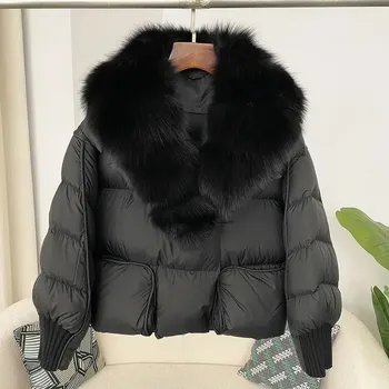 Dámská parka Zimní kabát s mývalí kožešinou a páskem Velikost: S, Barva (Varianta): Full Balck