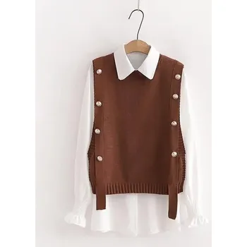 Dámská vesta Dámská pletená vesta s perličkami a podšívkou Barva: Kávová, Velikost: ONE SIZE