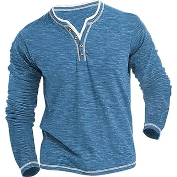 Pánské tričko Pánské tričko s dlouhým rukávem a výstřihem na knoflíky Barva: Modrá, Velikost: S