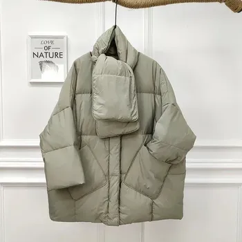 Dámská parka Dámská zimní bunda s kapucí a kapsami Barva: Zelená, Velikost: ONE SIZE