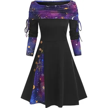 Dámské šaty zimní šaty s odhalenými rameny – rozšířený střih, dlouhý rukáv Velikost: S, Barva (Varianta): 8