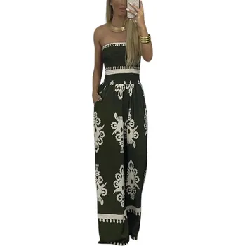 Dámský overall Overal s květinovým potiskem a širokými nohavicemi Barva: Zelená, Velikost: S