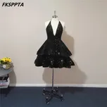 Třpytivé šaty s hlubokým výstřihem Barva: Černá, Velikost: S