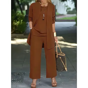 Třídílný komplet - elegantní volnočasová souprava Barva: Kávová, Velikost: XL