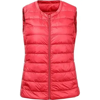 ultralehká péřová vesta se zipem, zimní styl Barva: Červená, Velikost: 5XL