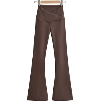 Dámské kalhoty Zvonové kalhoty s asymetrickým pasem Velikost: M, Barva (Varianta): Khaki