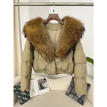 Dámská parka Zimní dámská bunda s velkým límcem z liščí kožešiny Velikost: S, Barva (Varianta): green natural