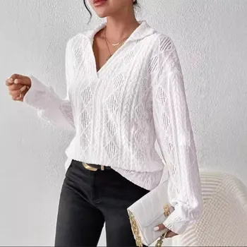 Dámská halenka Dámská halenka s dlouhým rukávem – podzimní volný střih Barva: Bílá, Velikost: M