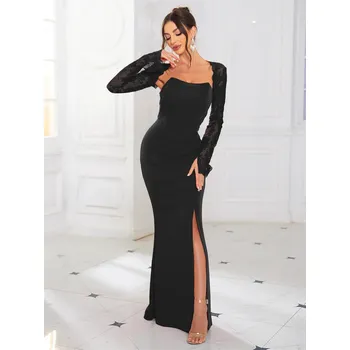 Dámské šaty Plisované šaty s rozparkem, dlouhý rukáv Barva: Černá, Velikost: S