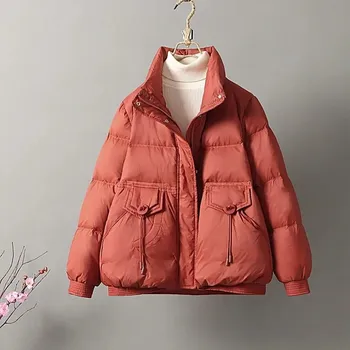 Dámská parka zimní péřová bunda – se stojáčkem a zipem Barva: Červená, Velikost: M