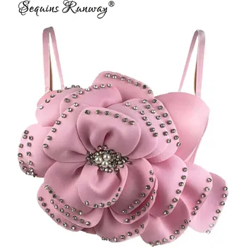 Top s květinovou aplikací – krátký top na párty Barva: Růžová, Velikost: XL