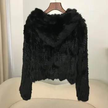 Dámský kabát Krátký kabát z králičí kožešiny s kapucí Barva: Černá, Velikost: ONE SIZE